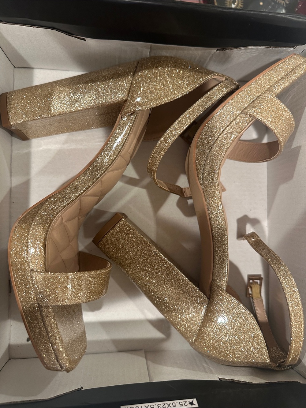 Windsor Gold Glitter Block Heel Sandals